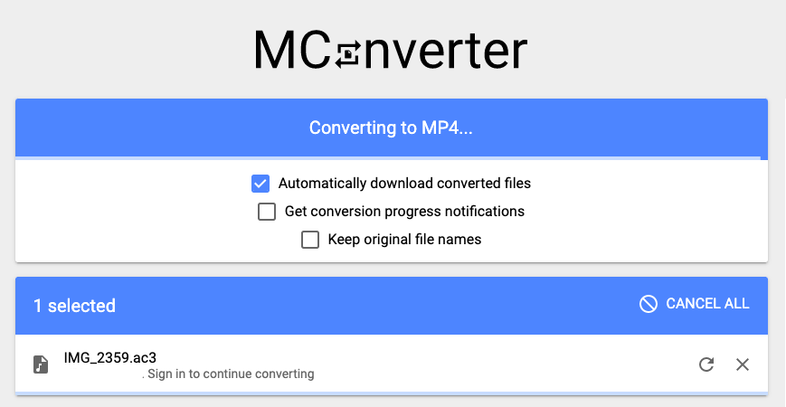 Converti AC3 in MP4 utilizzando Mconverter.eu