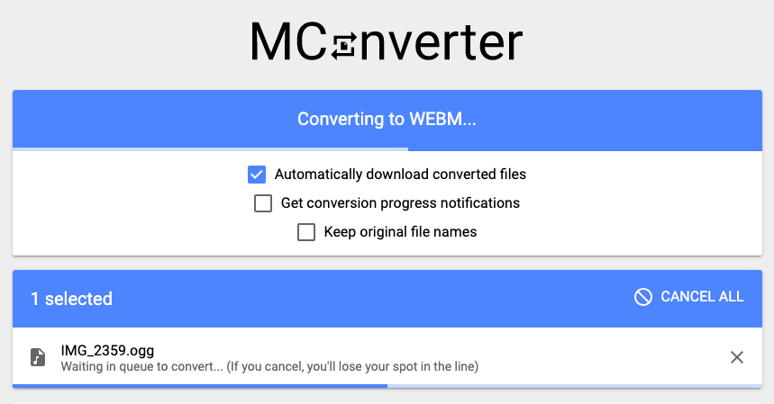 Convertitore online da OGG a WebM Mconverter.eu