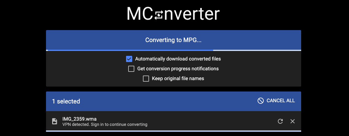 Usa Mconverter.eu per convertire WMA in MPG