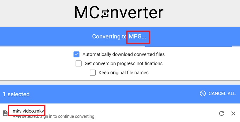 Trasforma MKV in MPG con Mconverter