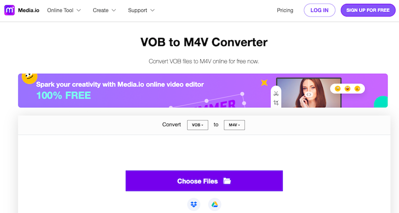 Media.io: convertitore online da VOB a M4V