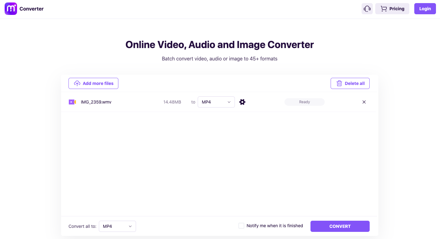 Converti file WMV in formato VOB utilizzando Media.io