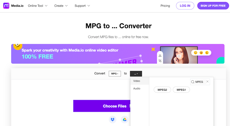 Media.io: convertitore online da MPG a MPEG