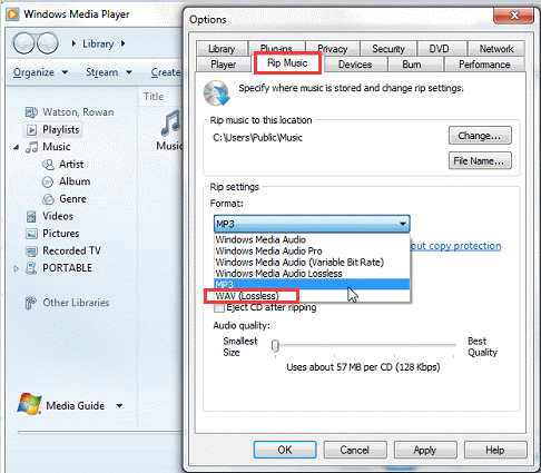 Converti MP4 in WAV in Windows Media Player