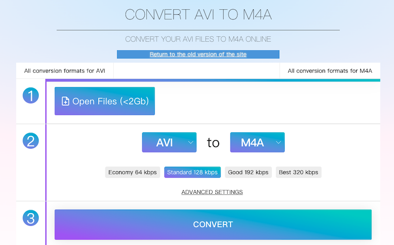 Online-Audio-Convert.com fornisce la conversione online da AVI a M4A