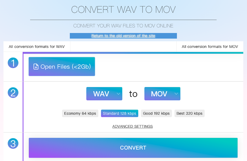 Converti WAV in MOV tramite Online-Audio-Convert.com
