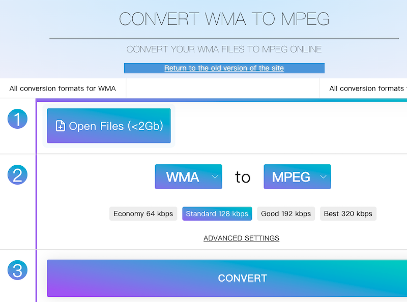 Converti WMA in MPEG utilizzando Online-Audio-Convert.com