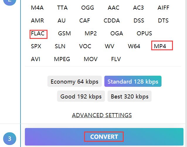 Convertitore online per convertire FLAC in MP4