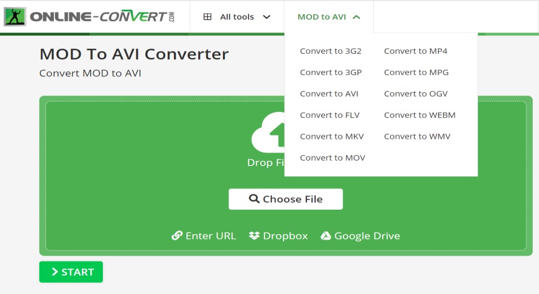 Converti MOD in AVI online