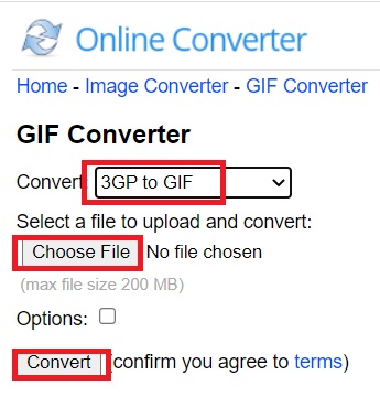 Trasforma gratuitamente i file 3GP in formato GIF