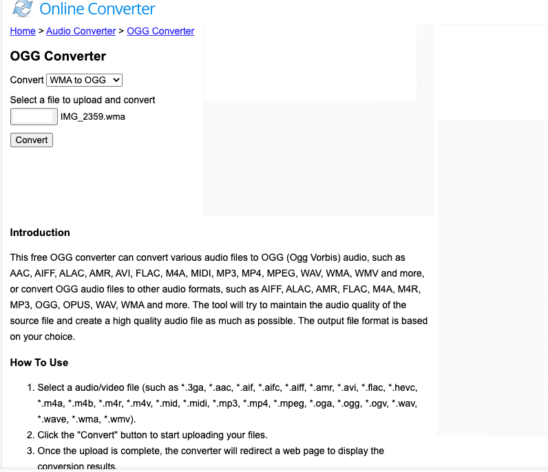 Converti WMA in OGG con Onlineconverter.com