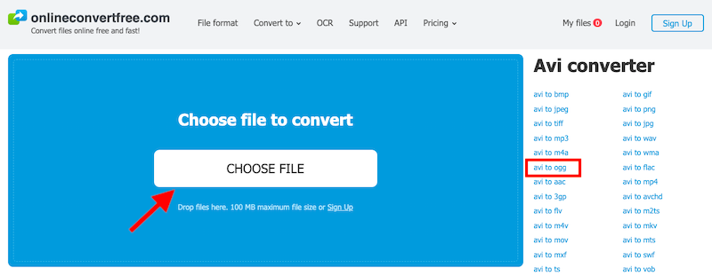 Converti AVI in OGG online gratuitamente tramite OnlineConvertFree.com