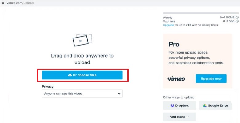 Carica il video su Vimeo