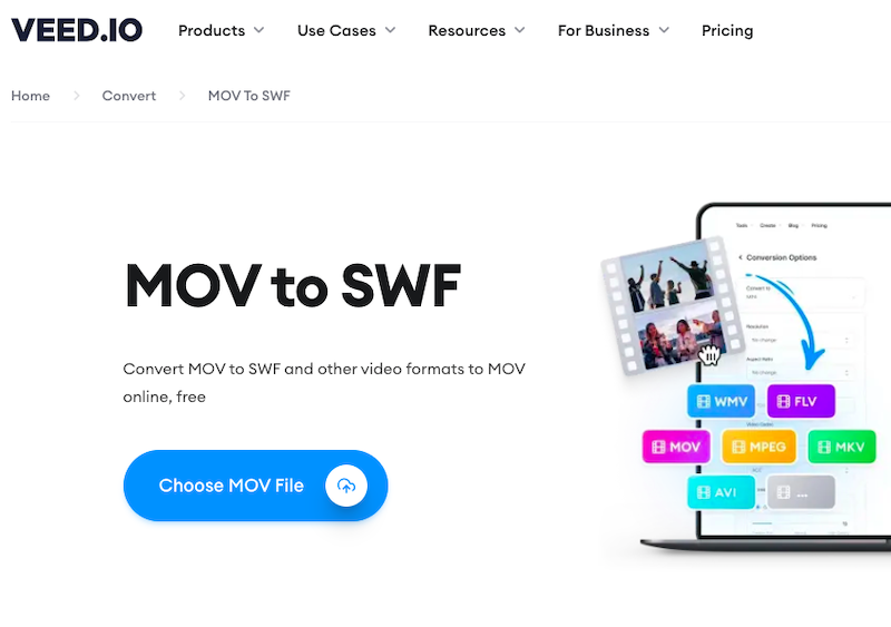Converti MOV in SWF tramite Veed.io