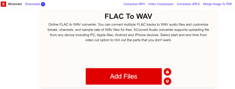 Converti FLAC in WAV su Windows utilizzando XConvert.com