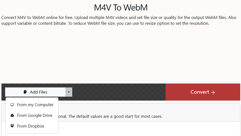 Converti M4V in WebM gratuitamente