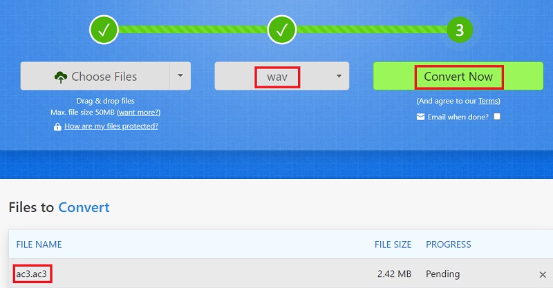 Trasforma il file AC3 in formato WAV online
