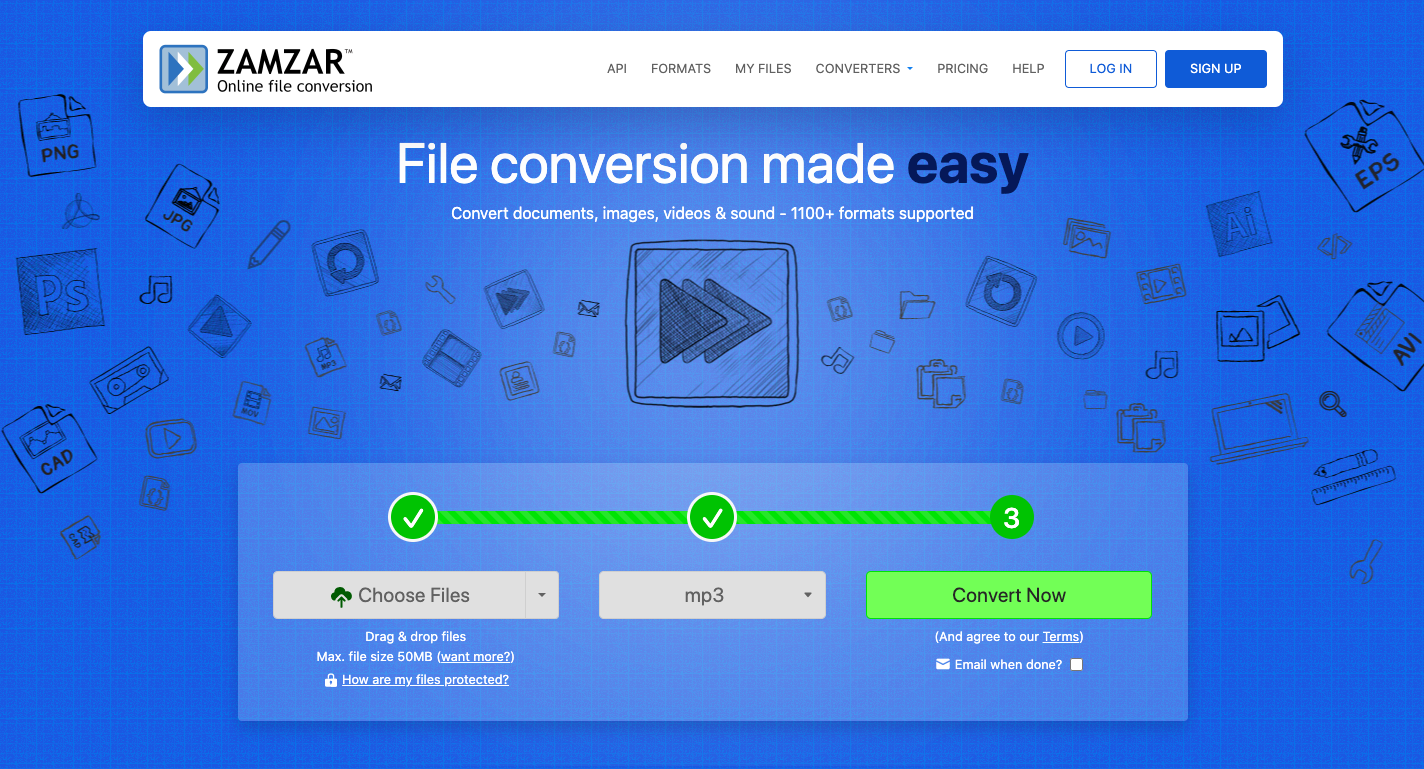 Converti M2TS in MP3 con Zamzar.com