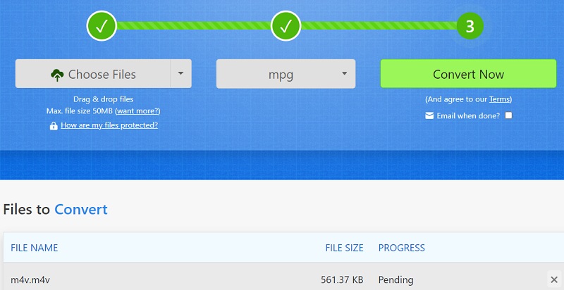 Usa Zamzar per trasformare M4V in formato MPG