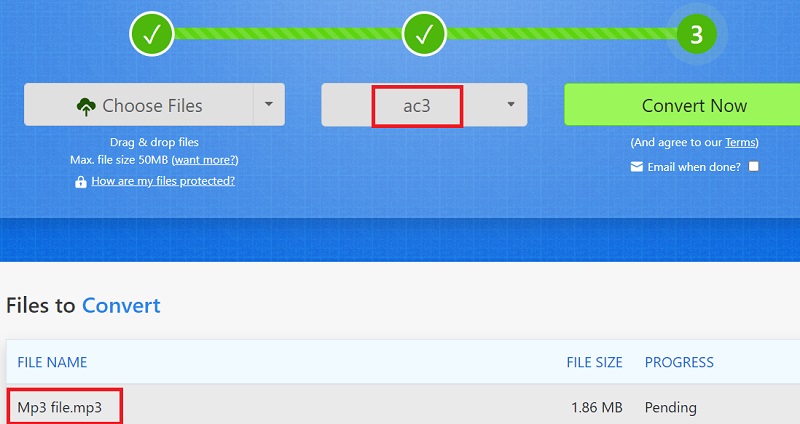 Passaggi per convertire MP3 in AC3 utilizzando Zamzar