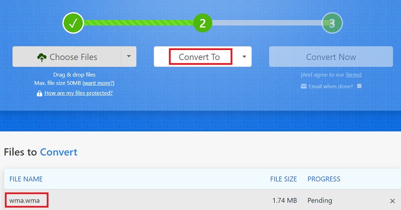 Trasforma WMA in AIFF online gratuitamente