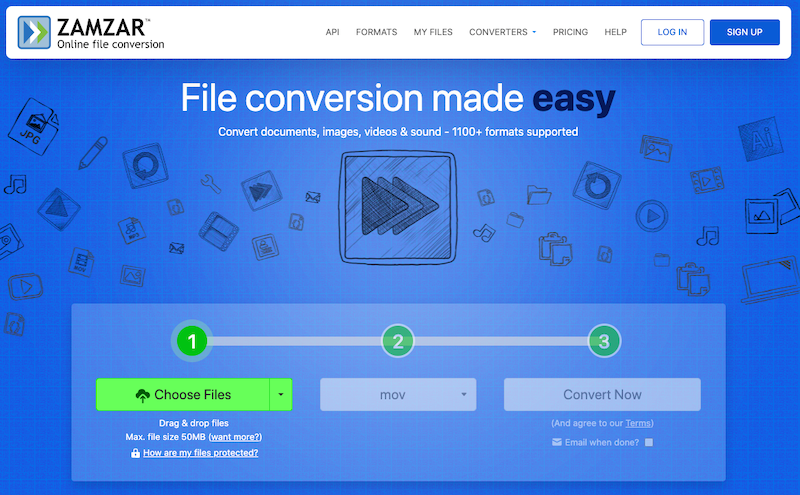 Converti WMV in MOV su Windows utilizzando Zamzar.com