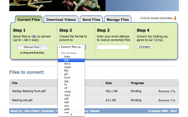 Convertire con successo AVI in WebM su Zamzar
