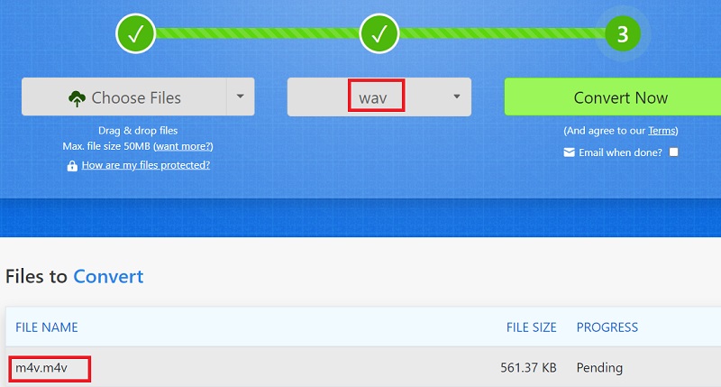 Converti M4V in WAV con Zamzar