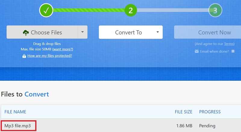Usa Zamzar per convertire MP3 in MP2