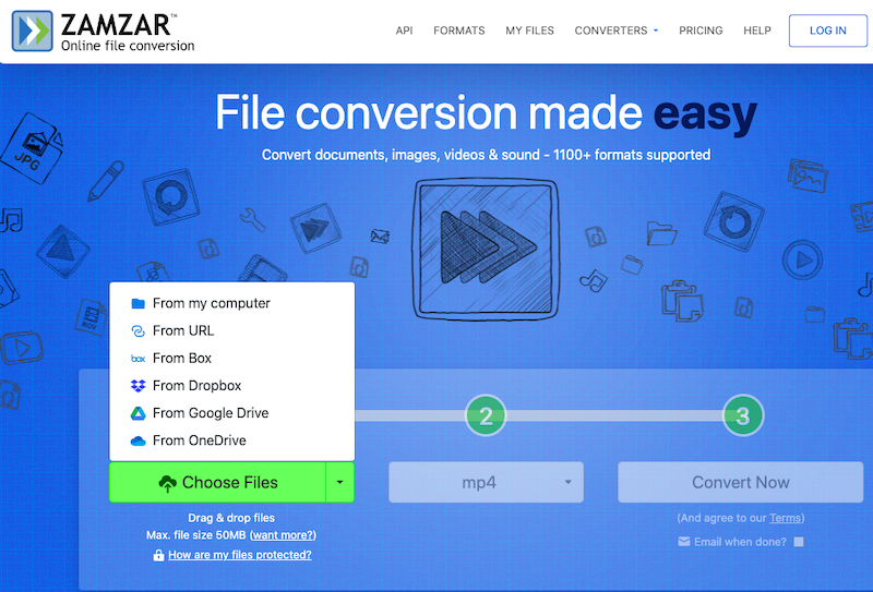 Usa ZamZar per convertire MP3 in MP4 gratuitamente online