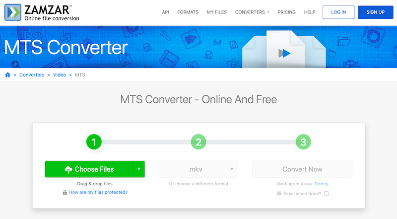 Converti MTS in MKV su Zamzar.com